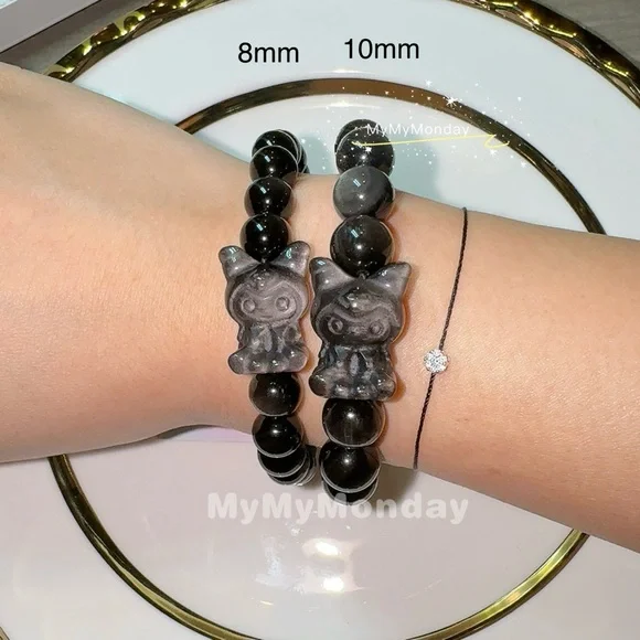 Silver Obsidian Bracelet With Kuromi 10mm - Picture 4 of 4